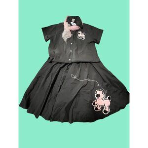 Vintage 50s Rockabilly Women's Black Poodle Skirt and top W/Pink Poodle Applique